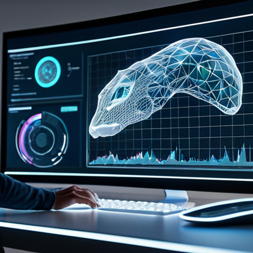 3D 그래픽 디자인 트렌드 - AI-Powered 3D Design Workflow**
    "A futuristic, minimalist design studio with a central holograph...