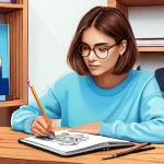 디자인 초보자를 위한 도구 선택 가이드 - **Prompt 1: The Aspiring Digital Artist's Journey**
    A vibrant, medium shot of a young woman in h...