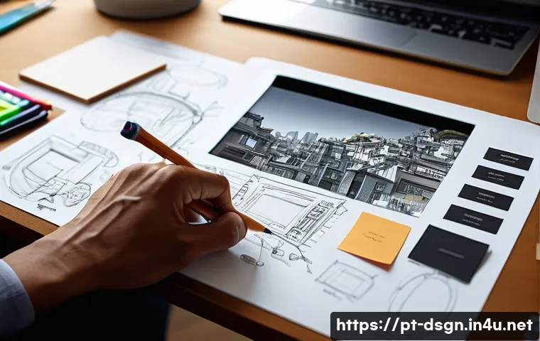 애니메이션 디자인에서 스토리보드 작성법 - A detailed storyboard artist's workspace featuring a mixed setup of traditional and digital tools: a...